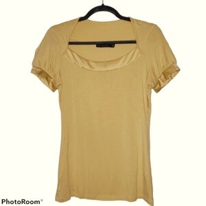 The Limited Yellow Short Sleeve Top with Satin Trim 381